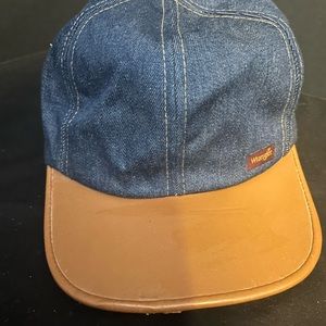 Vintage Wrangler Denim Hat w/Faux Leather Bill Mens One-Size-Fits-All Snapback